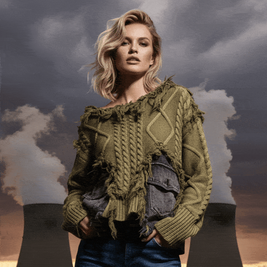 2026 Autumn New Fashionable Personalized Splicing Denim Round Neck Long Sleeve unisex Sweater