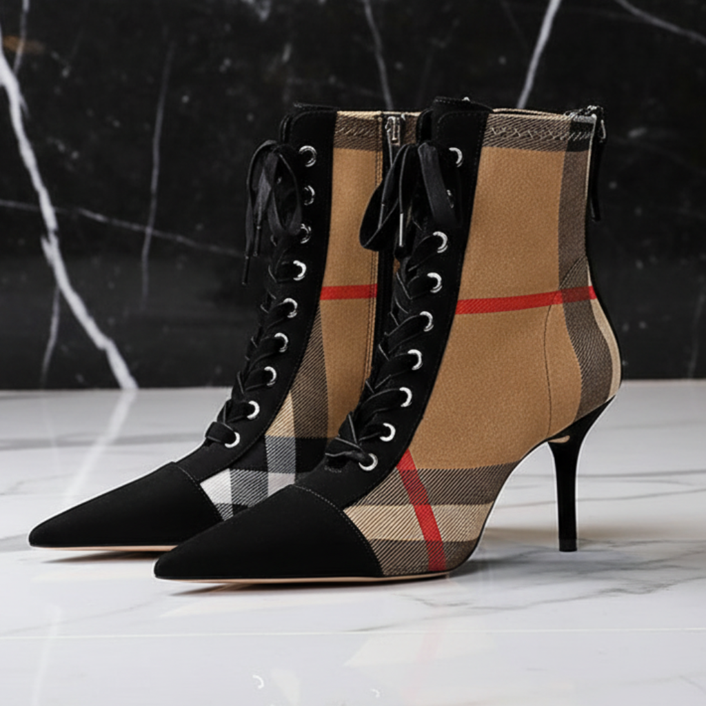 Ankle Pumps Pointed Toe Lace up Casual Ladies Short Boots 2026 Women's Fashion 8cm High Heels Waterproof timeless,  Autumn