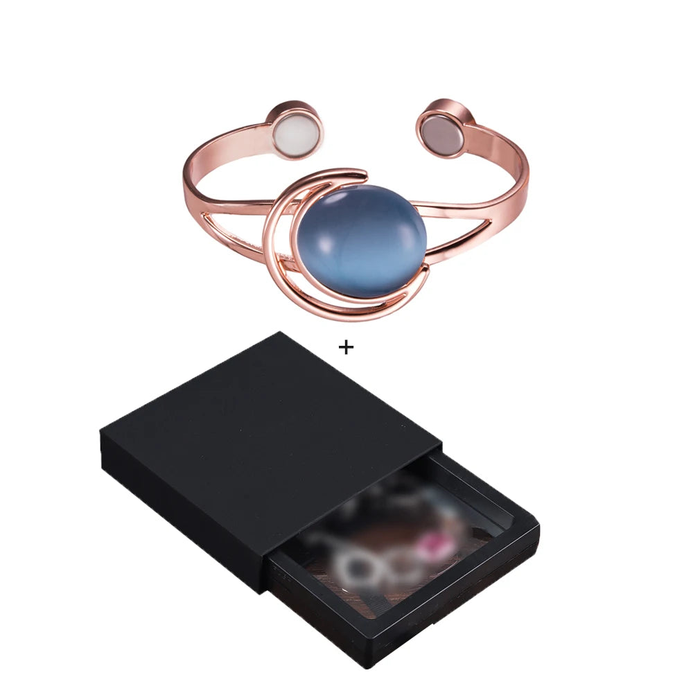 Vinterly Magnetic Bracelet Copper Adjustable Energy Brown Blue Stone High Magnet Bangles Arthritis Moon and Sun Pattern Jewelry