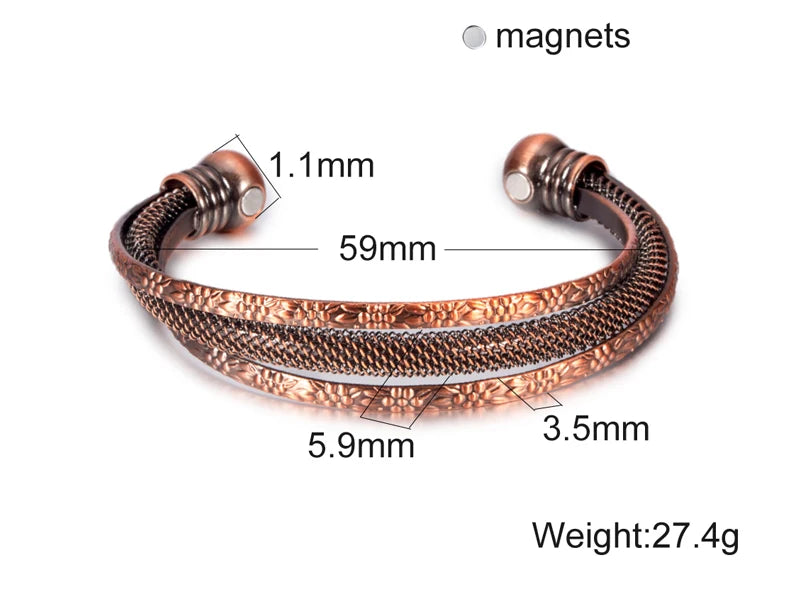 Vinterly Pure Copper Bracelet Men Magnetic Vintage Adjustable High Magnet Open Cuff Bangles Health Energy Jewelry for Male Women