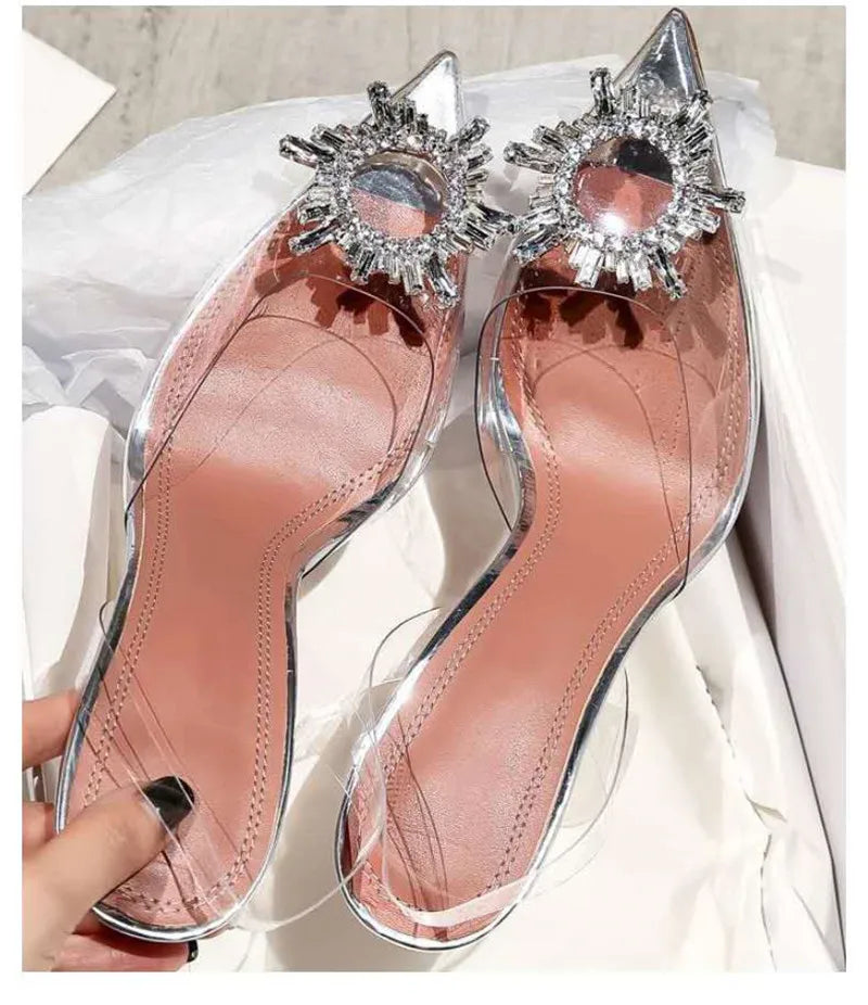 2025 Star style Green Blue Soft PVC Women Sandals Fashion Crystal Heeled Slingbacks Summer Shoes High heels Wedding Bride Shoes