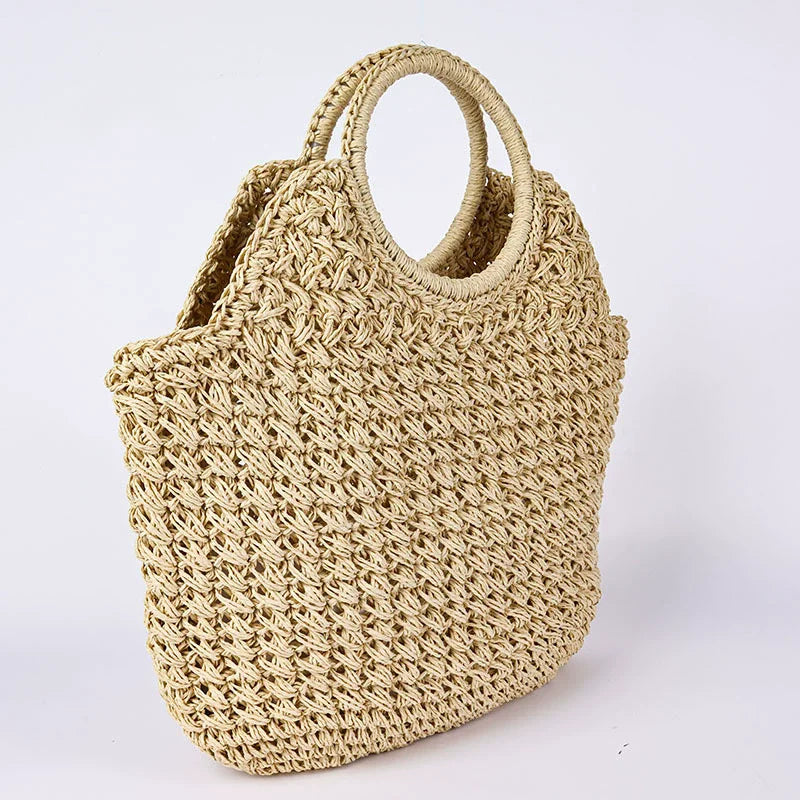 Women's Designer Rattan Handbag Purse 2025 Casual Vacation Beach Tote with Large Capacity Zipper Closure Straw Weave Handle