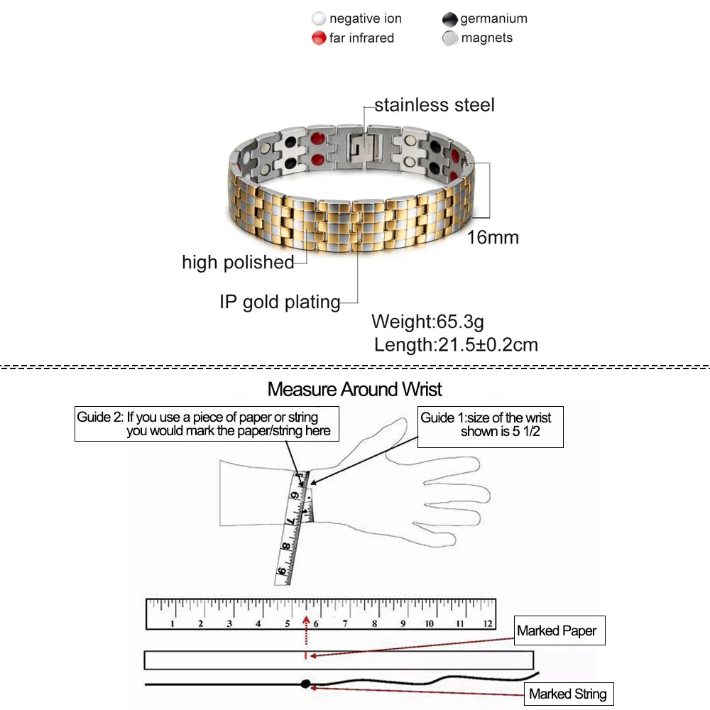 Magnetic Bracelet Male 16mm Wide Wristband Magnetic Stainless Steel Men Bracelets Hand Chain Link Health Energy Jewelry for Men