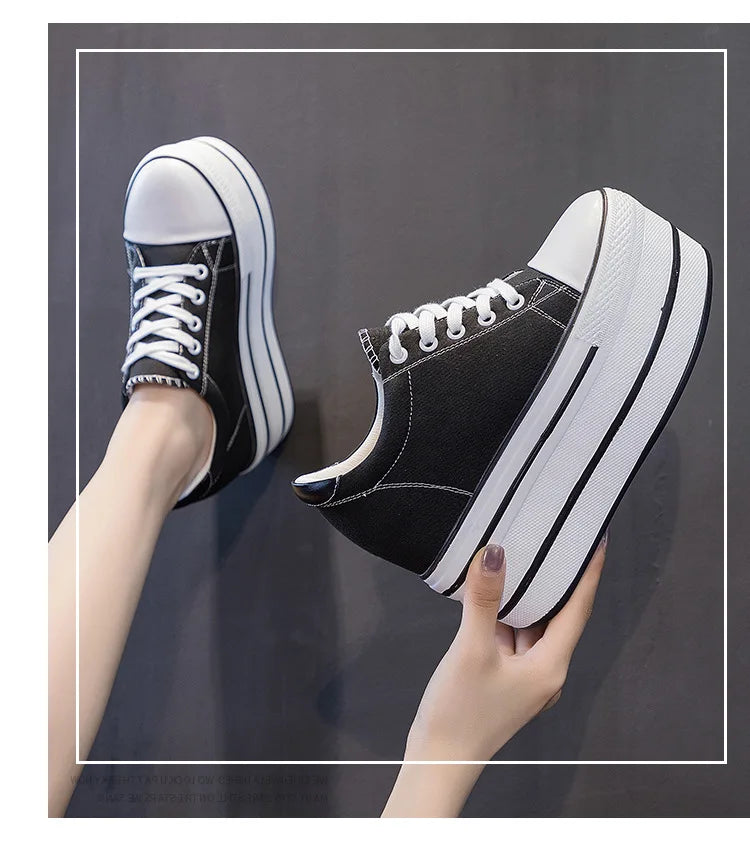 Fujin 7.5cm Fashion Canvas Shoes Breathable Women Super High Heel Sneakers Platform Shoes Women Autumn Autumn Women's Shoes