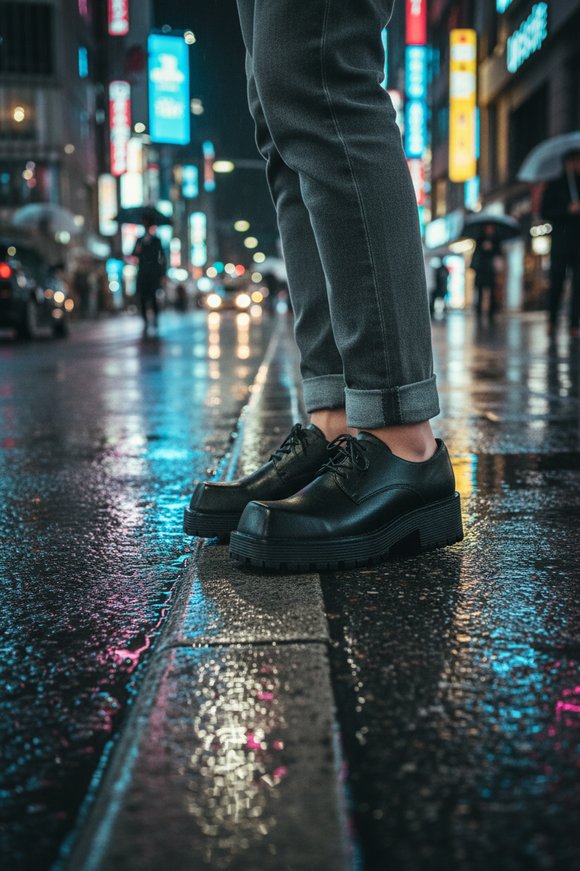 British Stylish Men High Top Thick Sole Leather Boots Anti-Slip Holiday Walk on Leather Boot