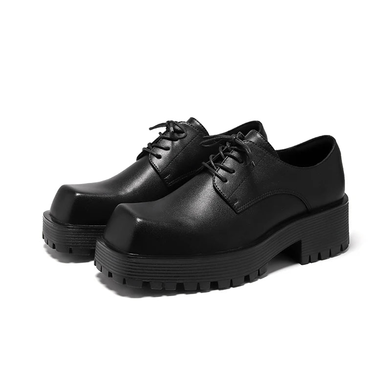 British Stylish Men High Top Thick Sole Leather Boots Anti-Slip Holiday Walk on Leather Boot