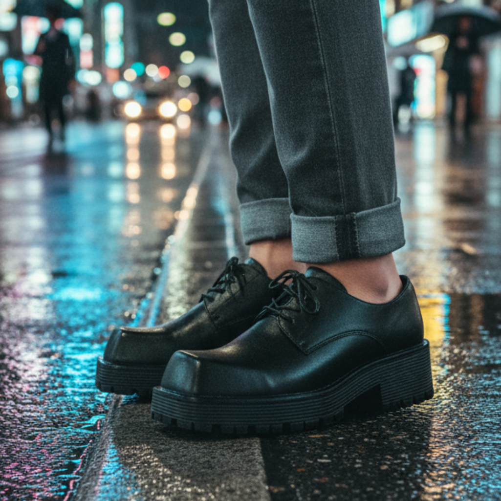 British Stylish Men High Top Thick Sole Leather Boots Anti-Slip Holiday Walk on Leather Boot