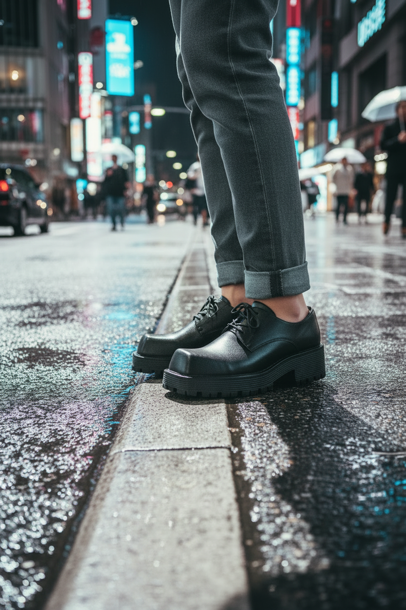 British Stylish Men High Top Thick Sole Leather Boots Anti-Slip Holiday Walk on Leather Boot