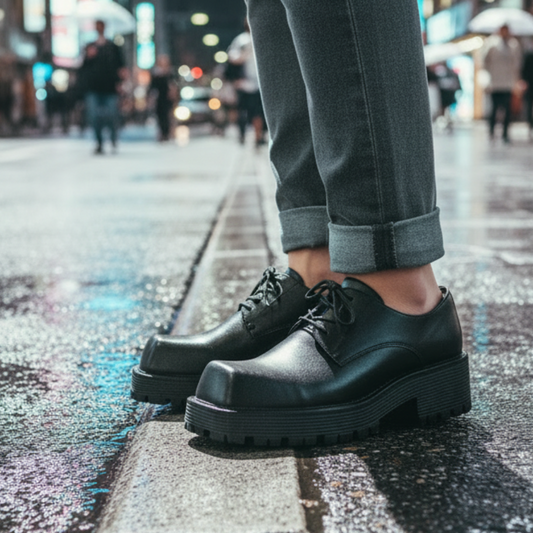 British Stylish Men High Top Thick Sole Leather Boots Anti-Slip Holiday Walk on Leather Boot
