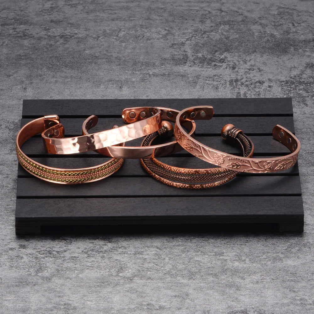 Vinterly Pure Copper Bracelet Men Magnetic Vintage Adjustable High Magnet Open Cuff Bangles Health Energy Jewelry for Male Women