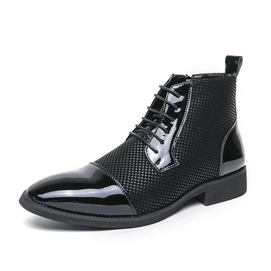 Lace-up Thickened for Warmth Men's Leather Boots High-Top Oxfords Breathable Anti-Slip Lightweight Office Shoes