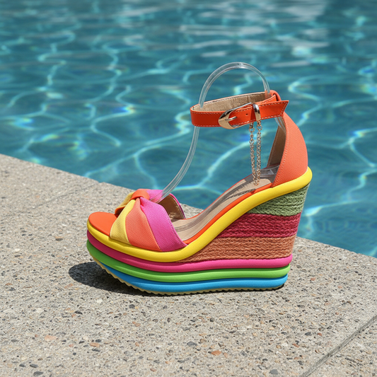 Zapatos Mujer Plataforma Elevadora Colorful Beautiful Design Rainbow Espadrilles Wedge High Heel Platform Sandals for Women