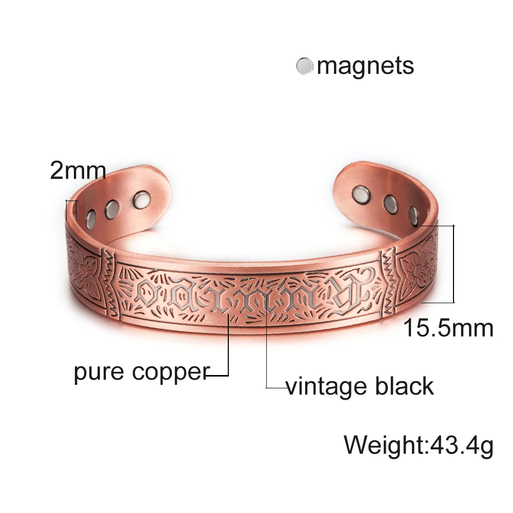 Vinterly Pure Copper Bracelet Men Magnetic Vintage Adjustable High Magnet Open Cuff Bangles Health Energy Jewelry for Male Women