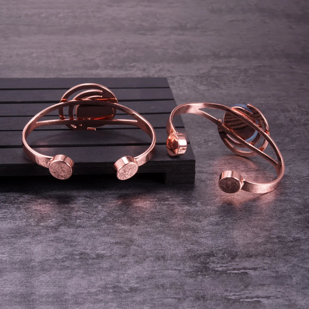 Vinterly Adjustable Magnetic Bracelet Pure Copper Brown Blue Stone High Magnet Arthritis Moon Sun Bangle Women Resizable Jewelry