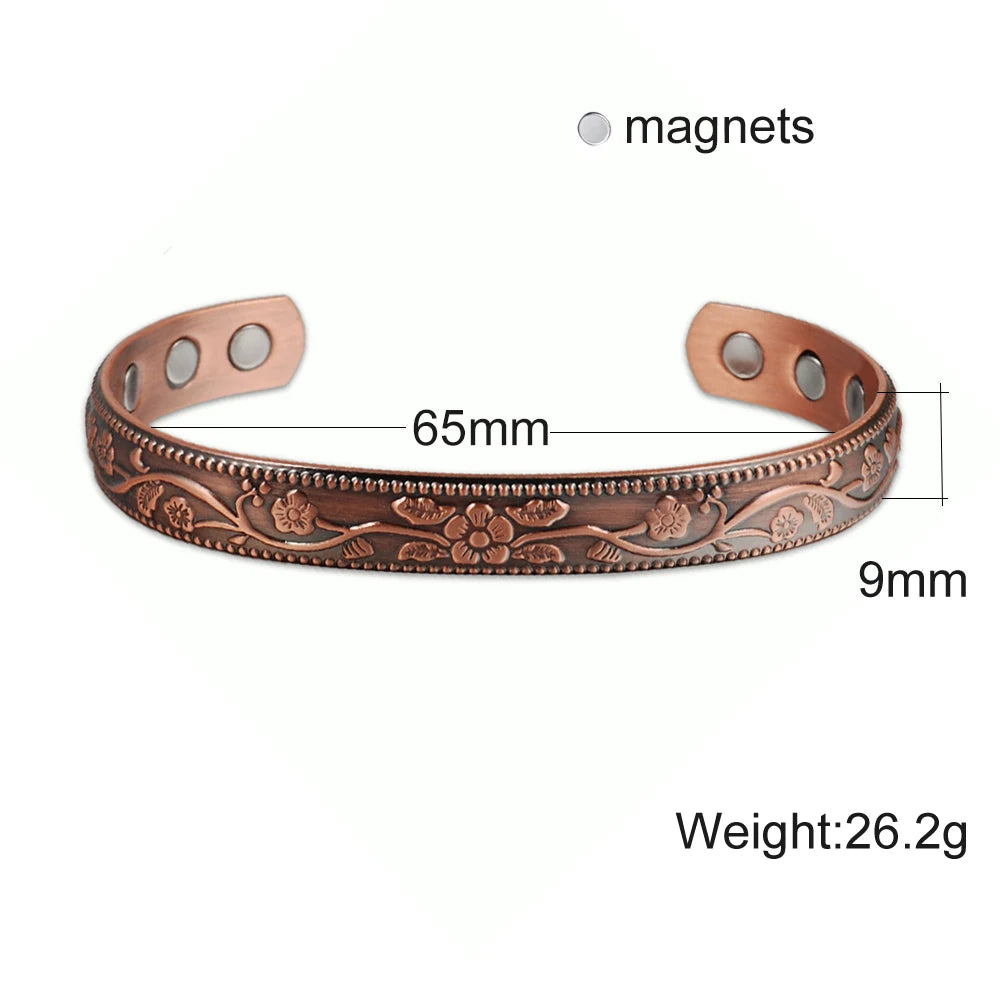 Vinterly Pure Copper Bracelet Men Magnetic Vintage Adjustable High Magnet Open Cuff Bangles Health Energy Jewelry for Male Women