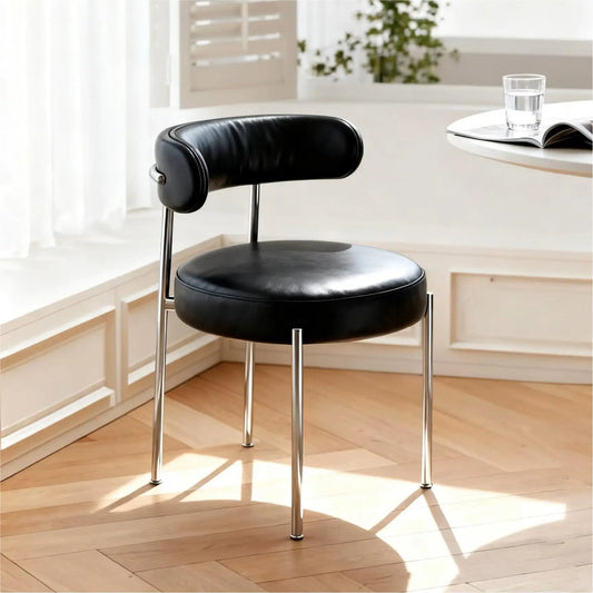 New Style Modern Luxury Stainless Steel Leather Upholstery Comfortable Office Chair  for Bedroom Dining Room Furniture