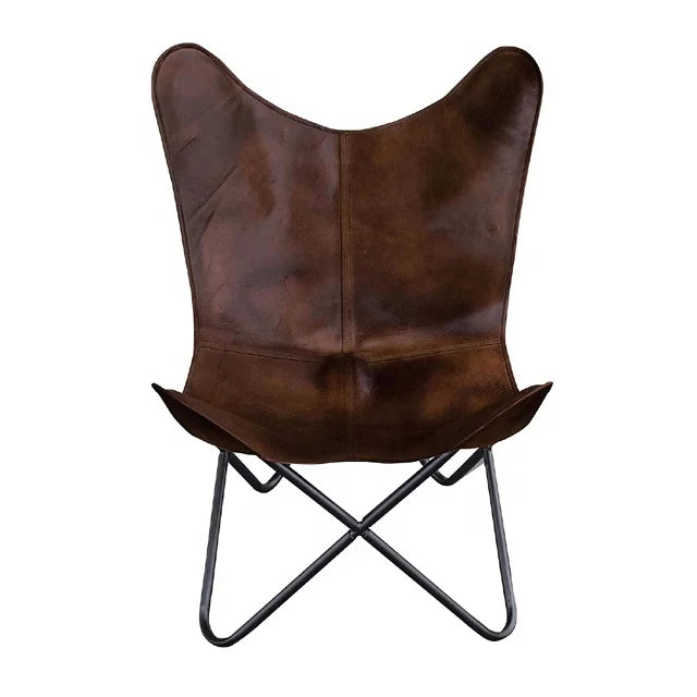 Hot Selling Modern Living Room Brown Genuine Leather Butterfly Chairs