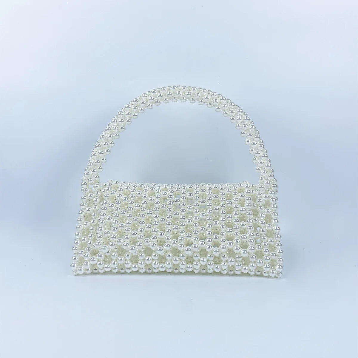European and American Niche Handmade Color-blocked Pearl Triangle Bag Fashionable and Versatile Hand-held Rainbow Bead Weave Bag