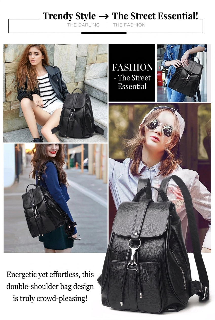 Women Backpack Genuine Leather Fashion All-match Simple College Style Casual Backpack