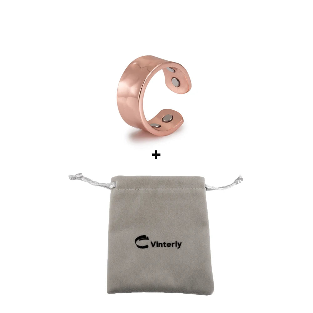 Vinterly Copper Magnetic Ring Mens Health Energy Simple Adjustable Ring Open Cuff Pure Copper Finger Ring for Arthritis Pain