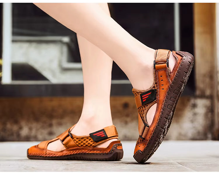 Summer Beach Fun Casual Comfortable Genuine Leather Sandals Men Sewing Soft Sole Fashion Men Casual Shoes