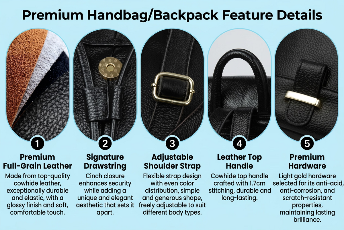 Women's Genuine Leather Backpack Purse Large Capacity Multiway Shoulder Travel Bag Anti Theft Zip Soft Daypack for Daily Work
