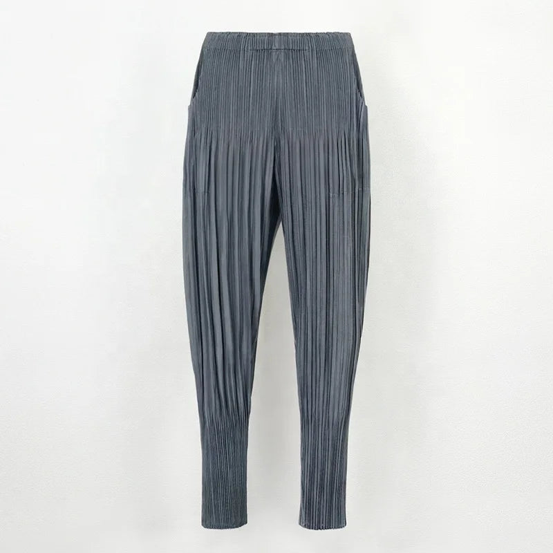 Miyake Pleated Casual Pants  Draping Feel  New Style Women's Simple Breathable  Casual Pants Large Size Harlem Pants
