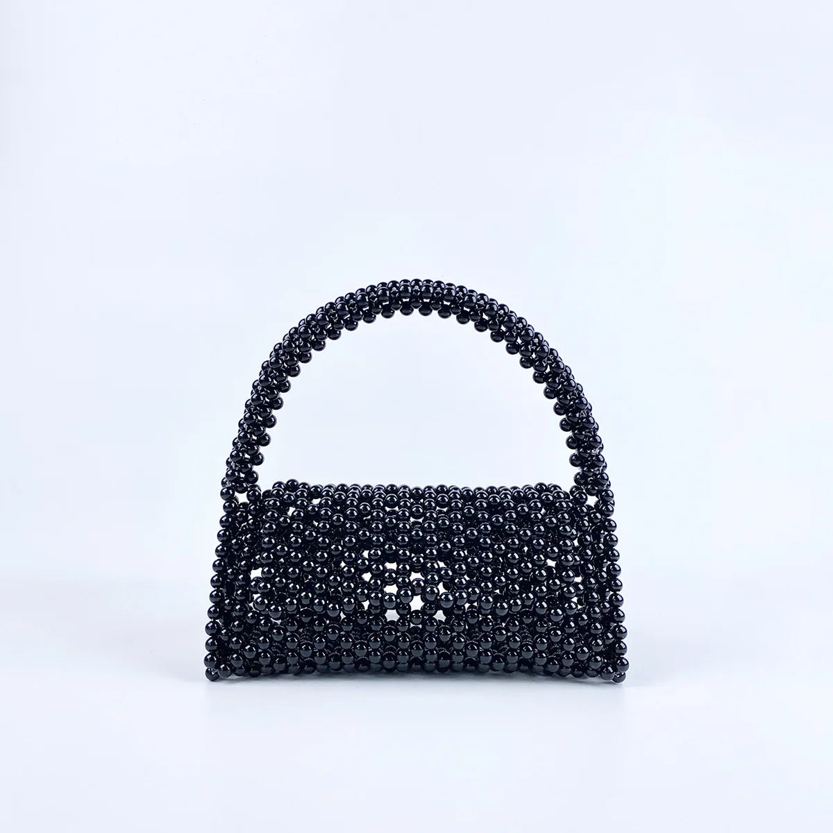European and American Niche Handmade Color-blocked Pearl Triangle Bag Fashionable and Versatile Hand-held Rainbow Bead Weave Bag