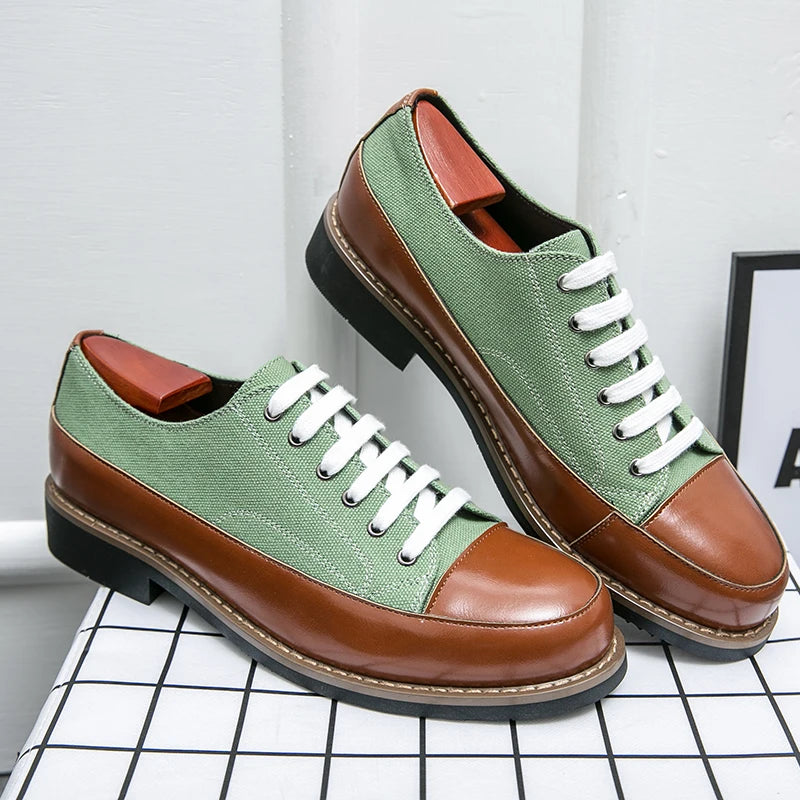 Men's Loafers Splicing PU Leather Shoes Business Casual Men Lace up Leather Shoes for Man
