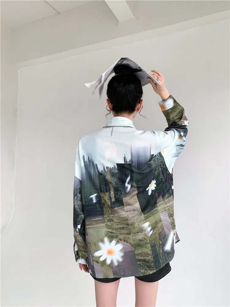 Oversized Women Blouses oil Printing shirts Harajuku Tops Long Sleeve Couple's Streetwear Blusas Mujer