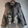 2026 Autumn New Fashionable Personalized Splicing Denim Round Neck Long Sleeve unisex Sweater