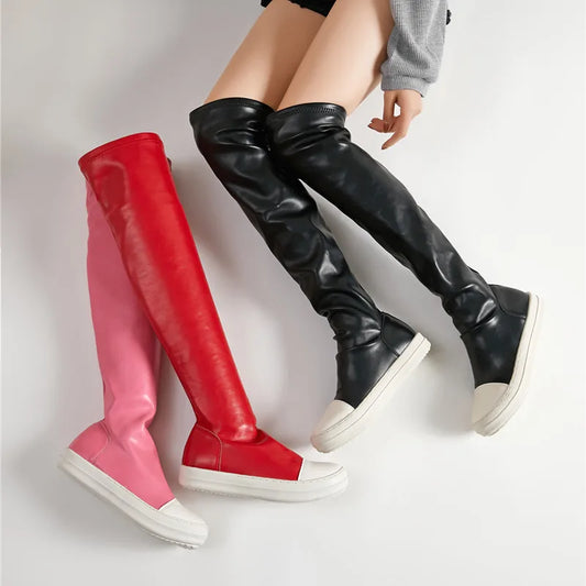 New Arrivals High Quality Women's Boots Flat recycled Pu Leather Red Thigh High Other Trendy Shoes