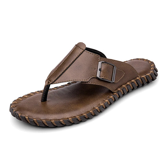 Vintage Handcrafted Full Grain Cowhide Slippers for Men Comfort Soft Footwear Lightweight Summer Indoor Outdoor Slipper Shoes