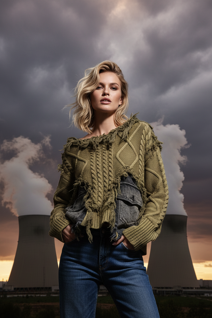 2026 Autumn New Fashionable Personalized Splicing Denim Round Neck Long Sleeve unisex Sweater