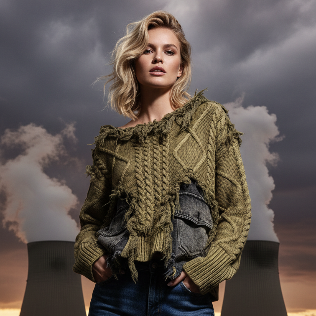 2026 Autumn New Fashionable Personalized Splicing Denim Round Neck Long Sleeve unisex Sweater