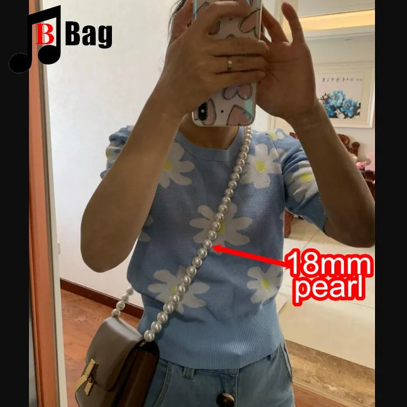 18mm Pearl Bag Strap pearl handbag strap Women Handbag Handles Replacement Handbags Strap Accessories phone bag decoration