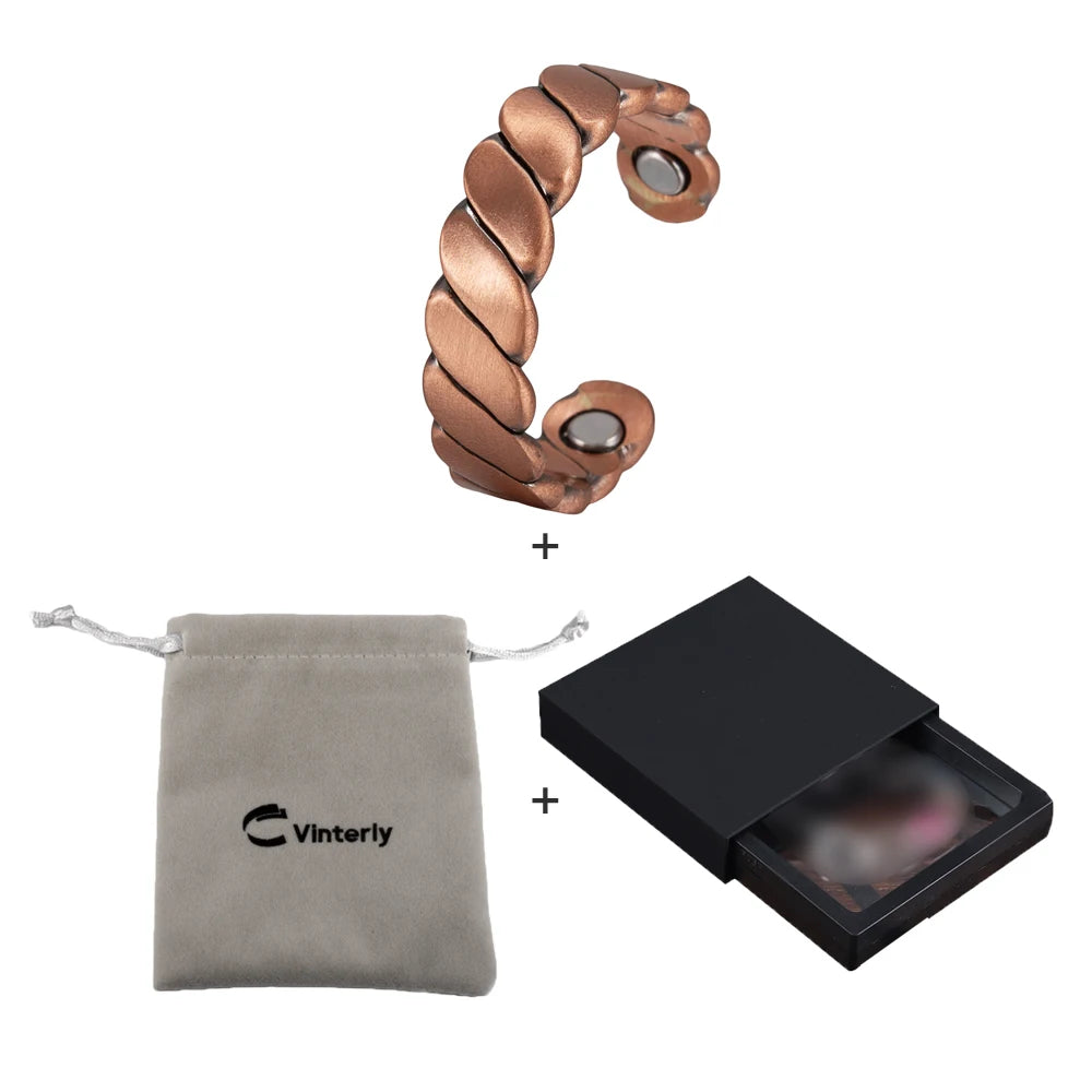 Vinterly Twisted Adjustable Pure Copper Rings Magnetic Therapy Athritis 6mm Wide Health Energy Finger Open Cuff Jewelry for Men