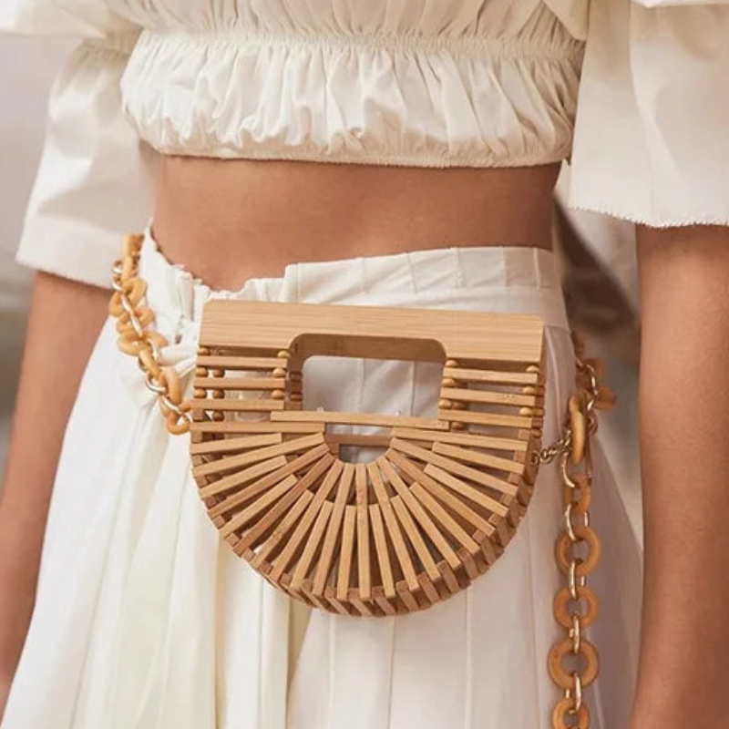 Fashion Straw Tote Bamboo Semi-circular Handbags High Quality Hand Woven Women Bags Bohemia Summer Ladies Beach Bag Bamboo Bags
