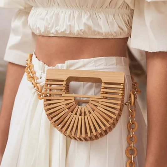 Fashion Straw Tote Bamboo Semi-circular Handbags High Quality Hand Woven Women Bags Bohemia Summer Ladies Beach Bag Bamboo Bags