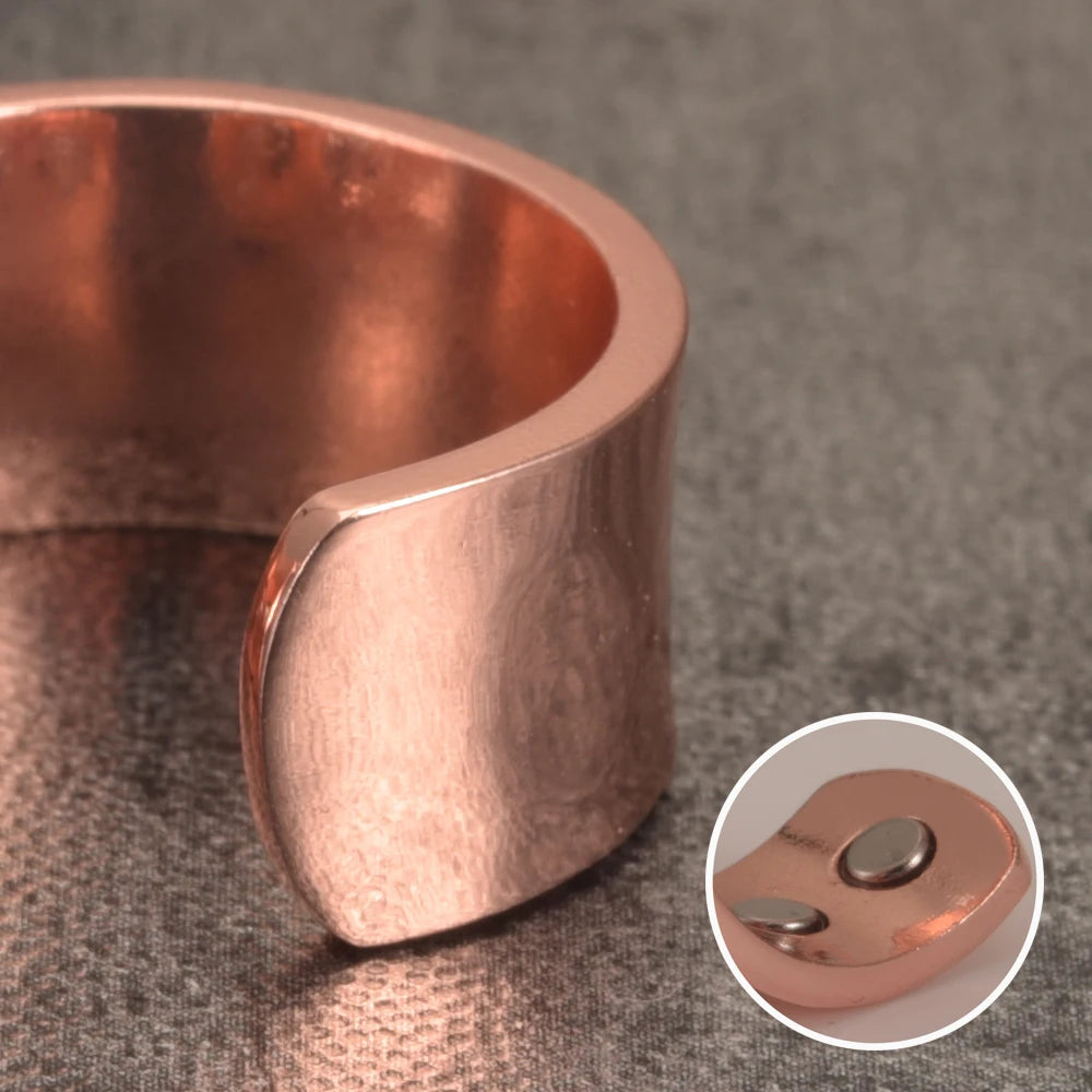 Vinterly Copper Magnetic Ring Mens Health Energy Simple Adjustable Ring Open Cuff Pure Copper Finger Ring for Arthritis Pain
