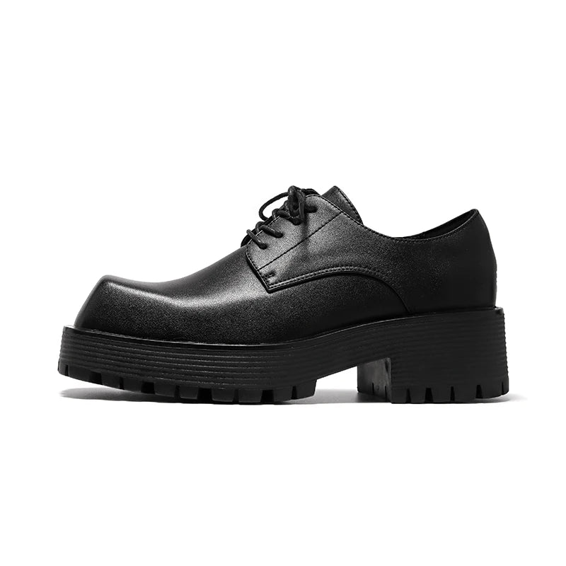 British Stylish Men High Top Thick Sole Leather Boots Anti-Slip Holiday Walk on Leather Boot