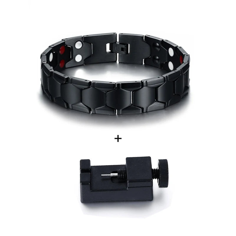 Vinterly Magnetic Bracelet Male Black Brazil Football Style 18mm Wide Health Energy Stainless Steel Men Chain Link Jewelry Punk