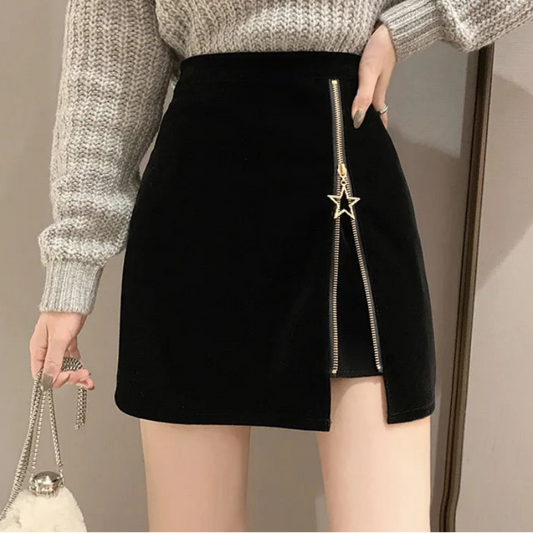 FairyShely Black Mini Skirt Women 2025 Velvet Short Pencil Skirt Korean Ladies Sexy Office Wear High Waist Skirts Zipper Faldas