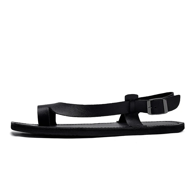 New Fashion Men's Leather Casual Sandals Lightweight & Breathable Slides Toe-Post Comfortable Anti-Slip Loafers