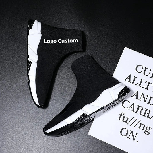 Low MOQ Brand Logo Custom Designer Women Fashion Walking Sneakers Street Style Low High Top Soft Sock Shoes for Men