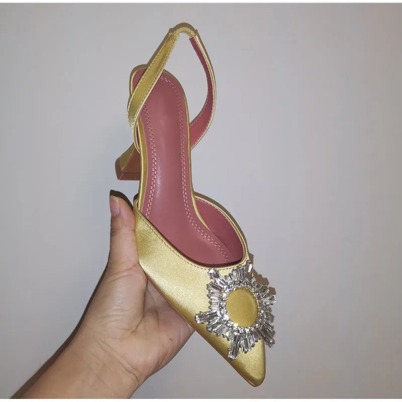 2025 Star style Women Sandals Elegant Pointed toe Slingback Summer Office Lady Shoes Fashion High heels Gladiator sandals Woman