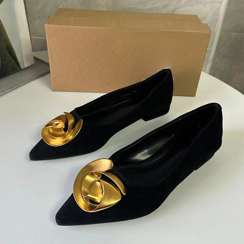 Sandales-Femme- Female Dress Office Shoes Flat Slipper Metal Women 2023 Sandals New Arrival