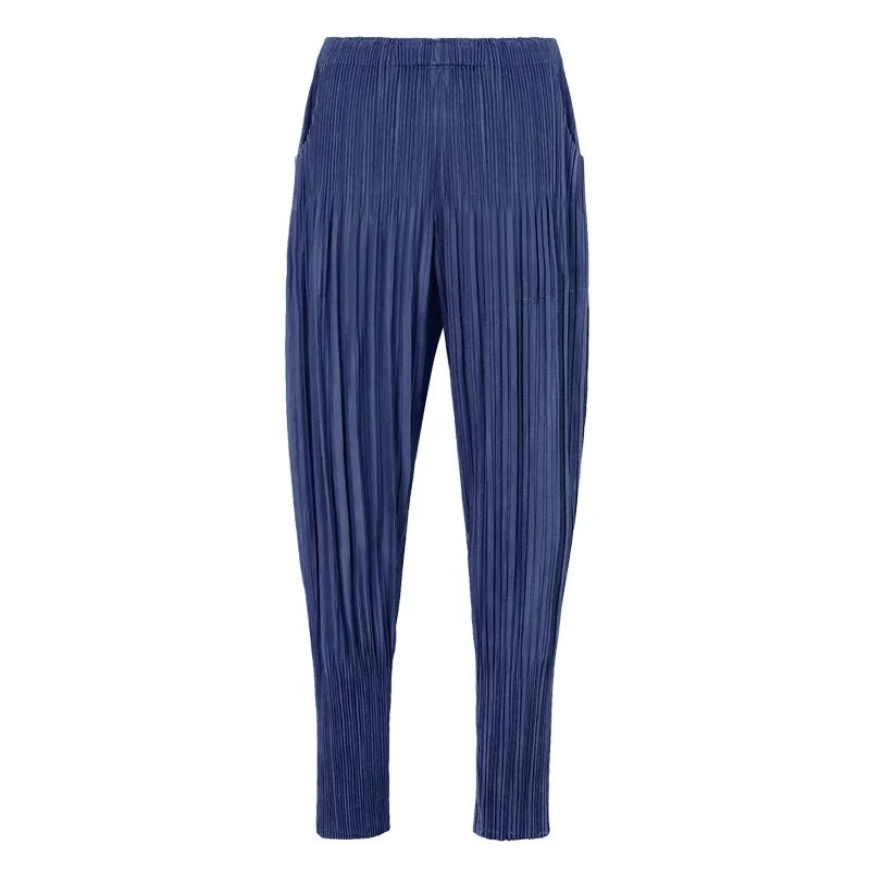 Miyake Pleated Casual Pants  Draping Feel  New Style Women's Simple Breathable  Casual Pants Large Size Harlem Pants