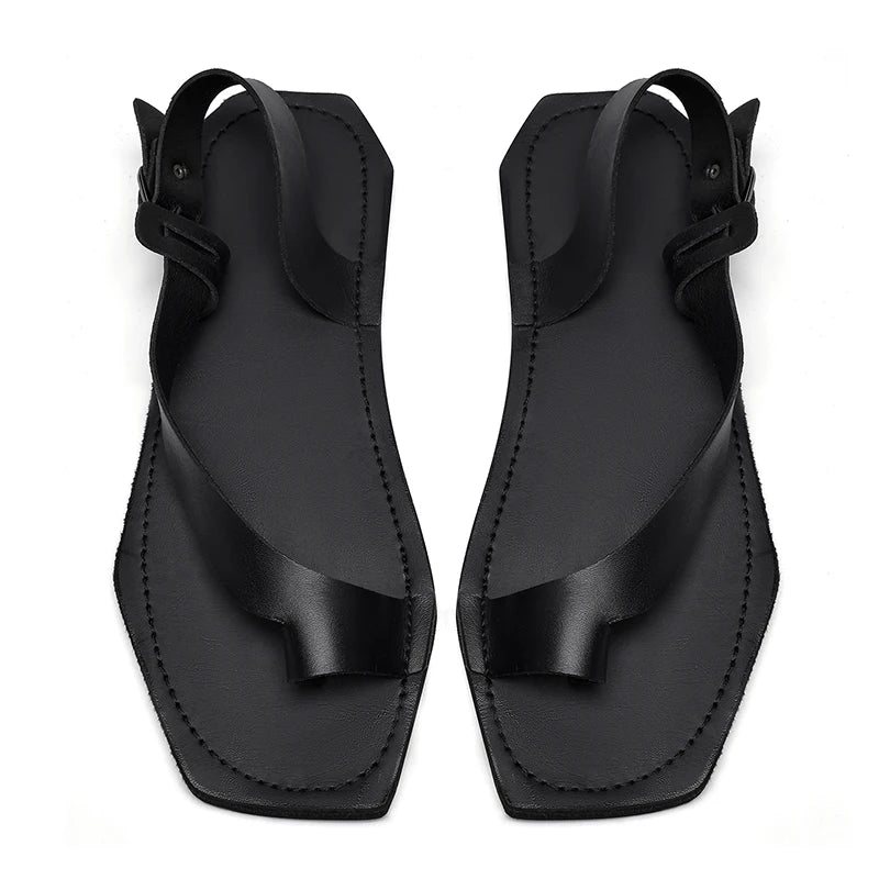 New Fashion Men's Leather Casual Sandals Lightweight & Breathable Slides Toe-Post Comfortable Anti-Slip Loafers