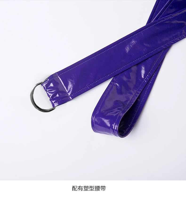 Nerazzurri Spring Autumn Purple Shiny Womens Patent Leather trench coat belt raglan sleeve Oversized soft runway long Overcoat